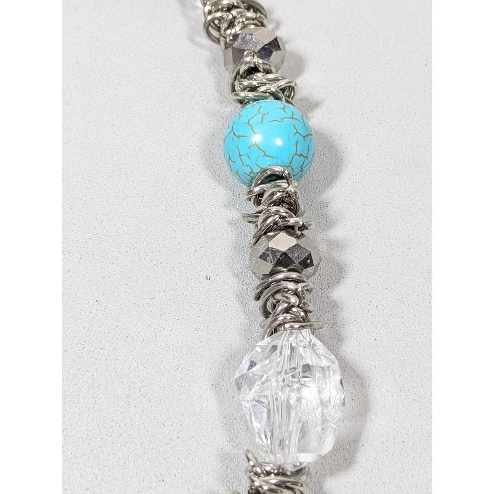 Beachy Coastal Blue Stone Faux Turquoise Bold Beaded Necklace 20‎ inch